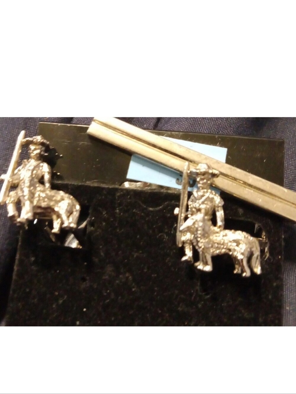 Rare Sarah Cove Sherpard Silver Centaur Cufflinks and Tie Clip Set Vintage 1960
